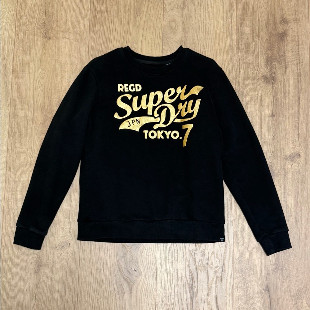 Superdry Black Crewneck Sweatshirt with Gold Logo